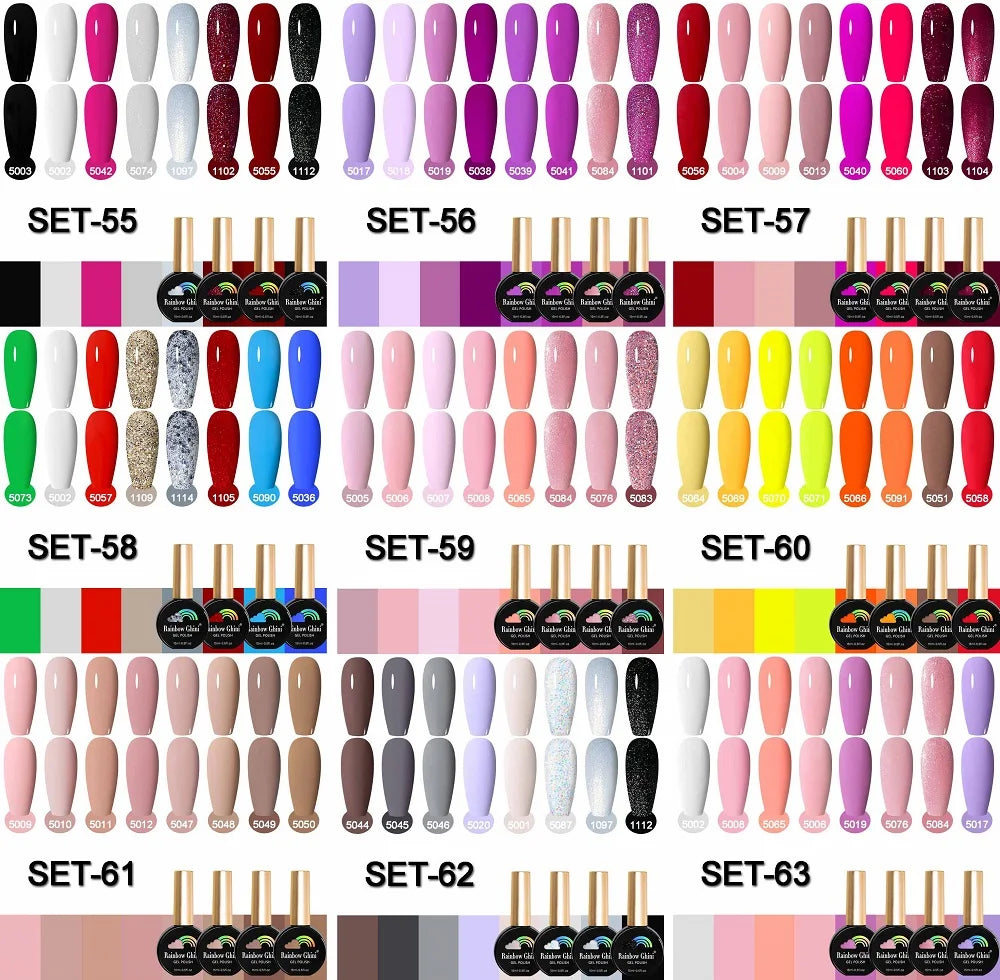 Rainbow Ghini 15ML 8Pcs/Set Nude Glitter Gel Nail Polish HEMA TPO FREE Colorful Nail UV LED Hybrid Gel Varnish All For Manicure