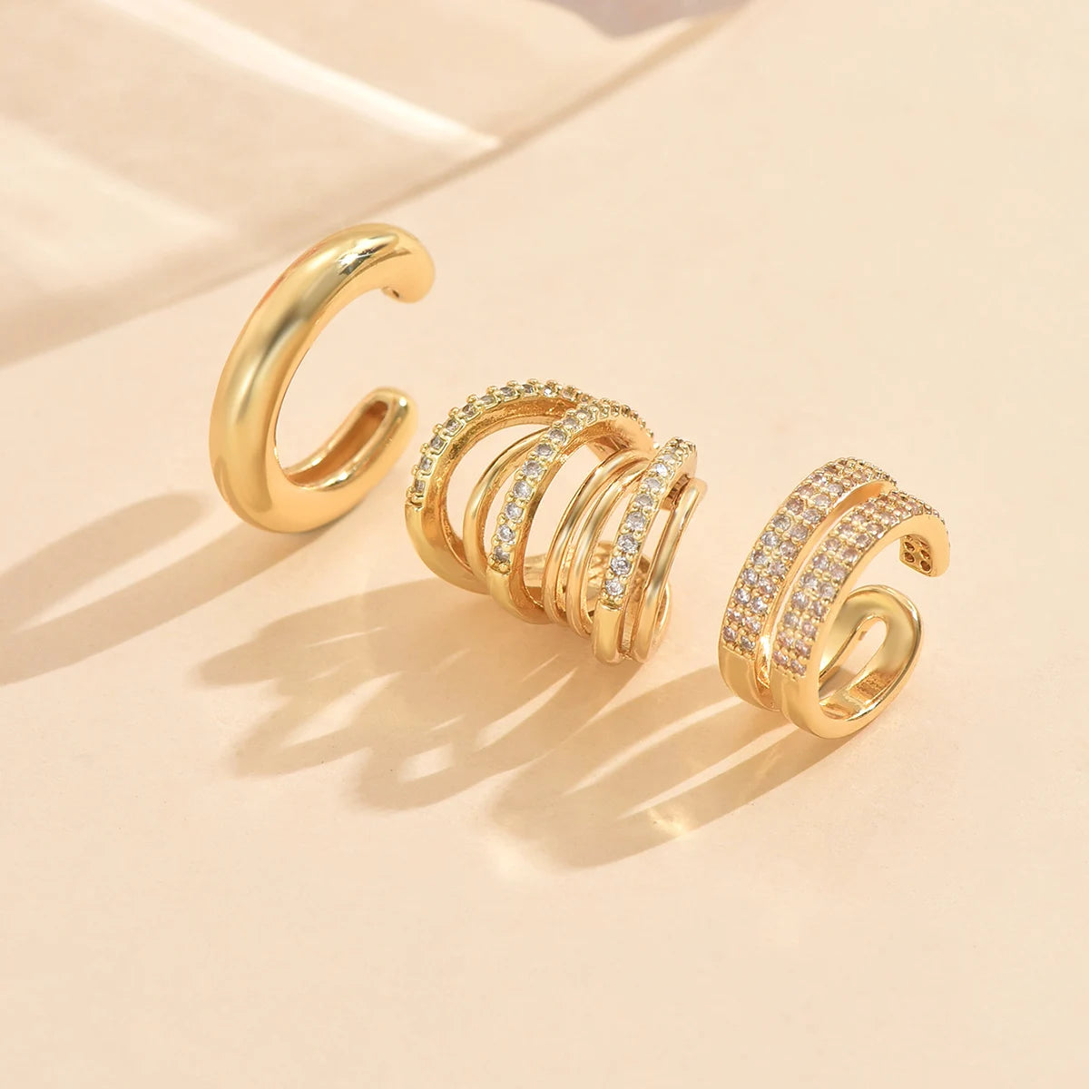 3 Pcs Zircon Korean Wave Multilayer Geometry Ear Cuff Clip on Earrings For Women Without Piercing Non-pierced Jewelry Hot