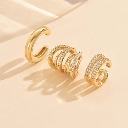 3 Pcs Zircon Korean Wave Multilayer Geometry Ear Cuff Clip on Earrings For Women Without Piercing Non-pierced Jewelry Hot