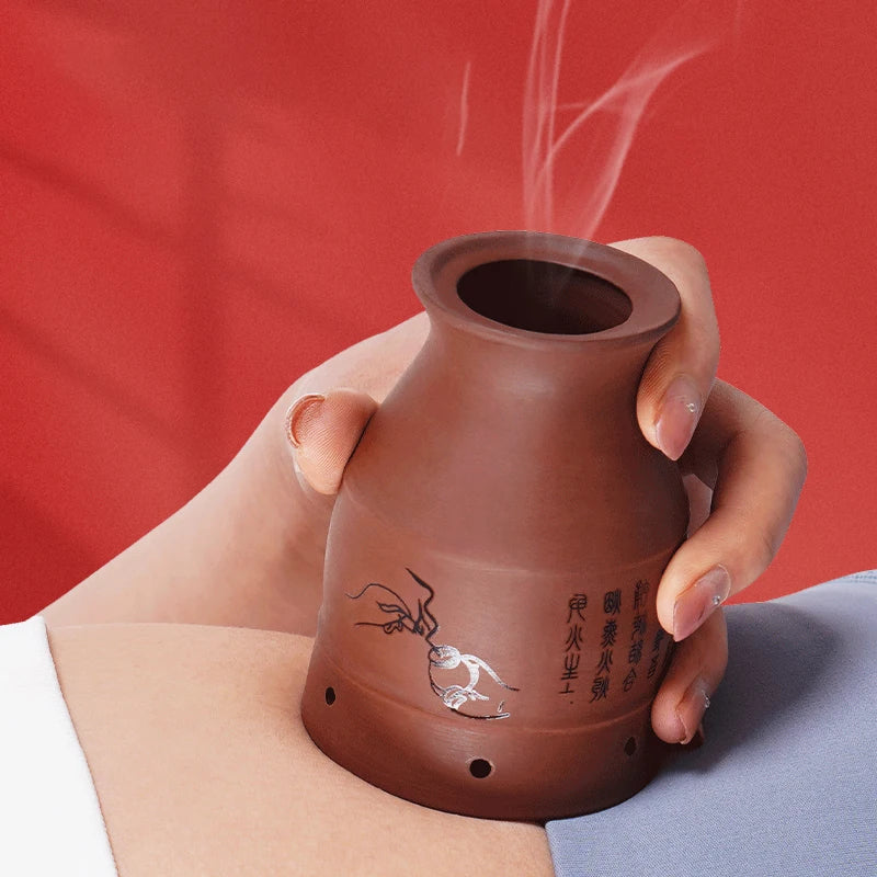 Moxa Therapy Warm Massager Clay Gua Sha Scraper Cup Ceramic Moxibustion Jar Muscle Relax Body Relaxation Natural Wild Wormwood