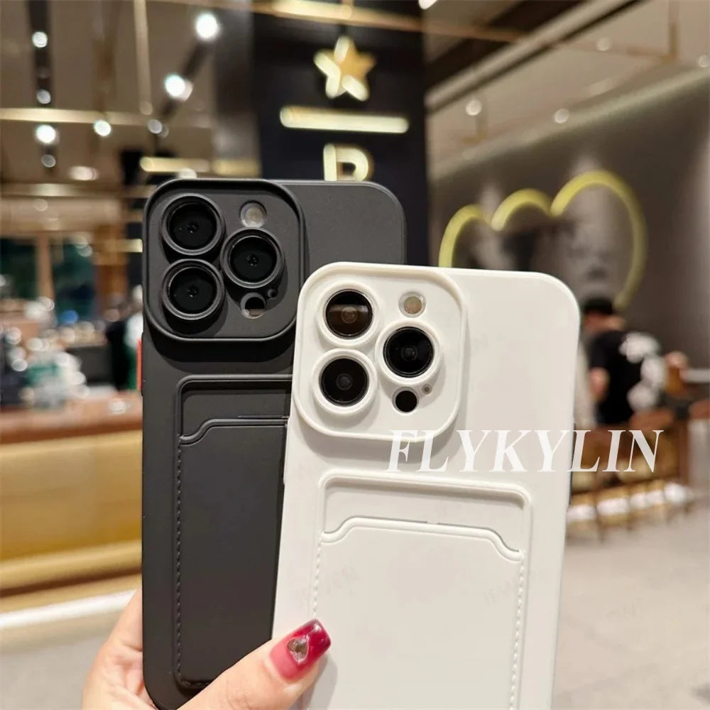 Flat Rope Solid Color Card Bag Phone Case For Xiaomi Redmi Note 14 13 12 Pro 11 10 Pro Plus 11S 10S Hanging Rope Soft Silicone