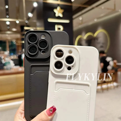 Flat Rope Solid Color Card Bag Phone Case For Xiaomi Redmi Note 14 13 12 Pro 11 10 Pro Plus 11S 10S Hanging Rope Soft Silicone