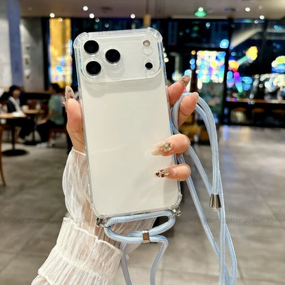 Shockproof Clear Soft Bumper Case For iPhone 17 16 15 14 Pro Max Plus Crossbody Lanyard Necklace Strap Cord Nylon Rope Cover
