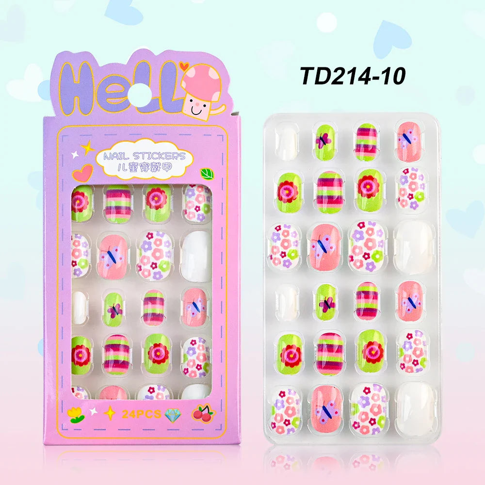12pcs Kids 3D Stereo Sanrio Fake Nails Patch Sweet Girls Cute Cartoon Hello Kitty press on nails Kuromi Child Wearable FalseNail