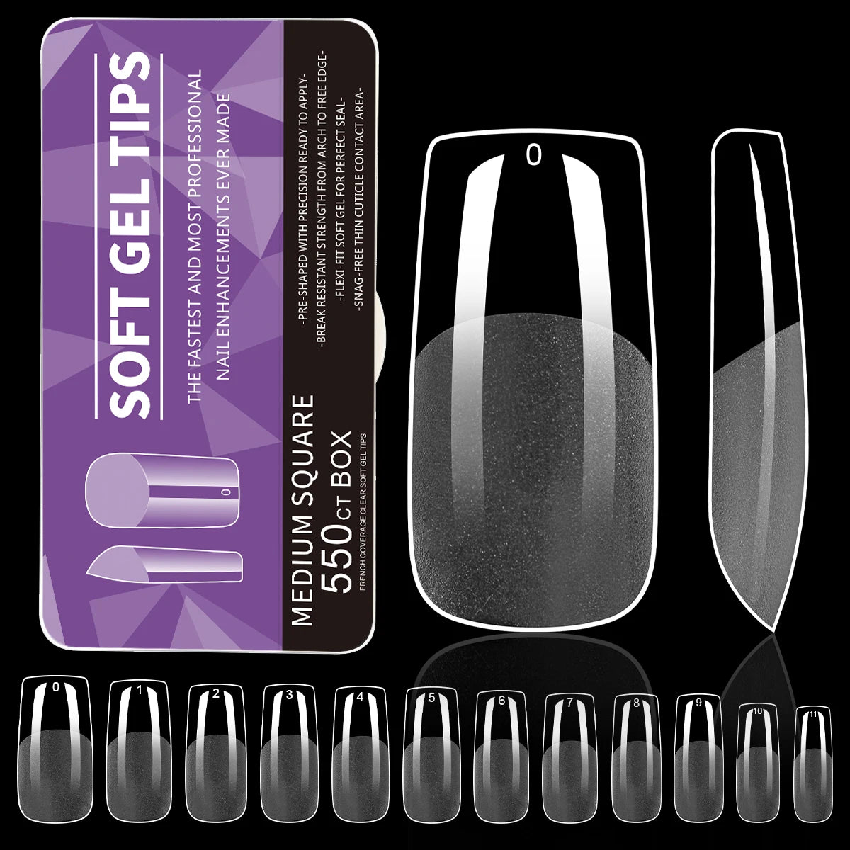 550Pcs Transparent Acrylic Fake Nails Full Half Cover Nail Tips Handmade Press On Nails 9 Styles Soft Gel Tips For Nail DIY