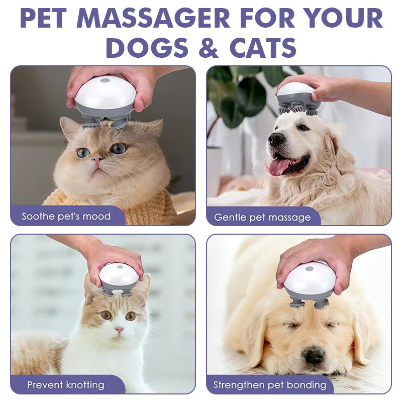 Electric Head Scalp Massager Body Shoulder Leg Arm Neck Deep Tissue Antistress Relax Kneading Muscle Tension for Cat Pet Massage