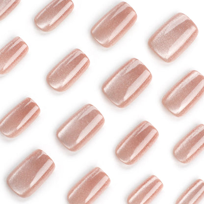 24pcs/set cat eyes fake nails for women girls red brown green blue grey sparkling short tips faux ongles press on false nail