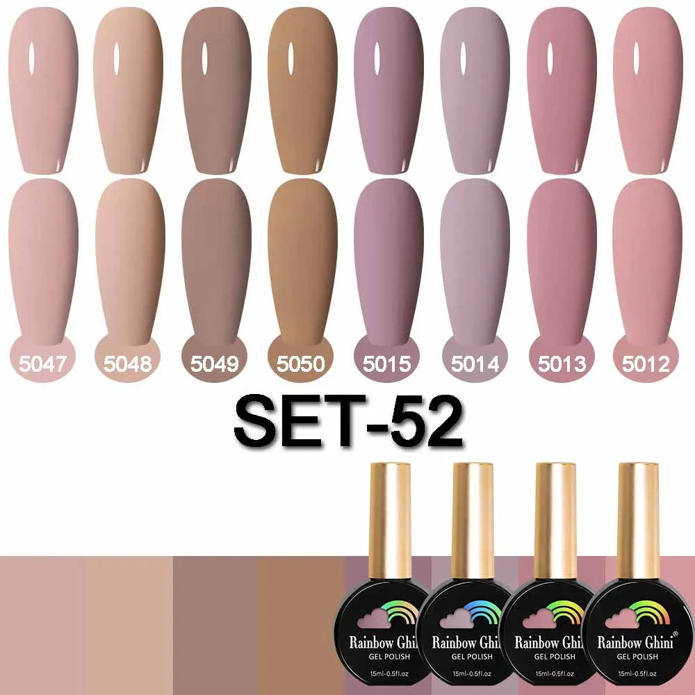 Rainbow Ghini 15ML 8Pcs/Set Nude Glitter Gel Nail Polish HEMA TPO FREE Colorful Nail UV LED Hybrid Gel Varnish All For Manicure