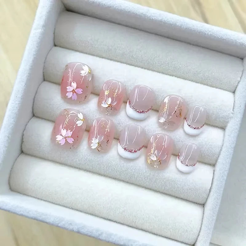 10pcs Pink French Handmade Nails Short French style Handmade Wear Nail for Women&Girl Whitening Nail Stickers False Nail