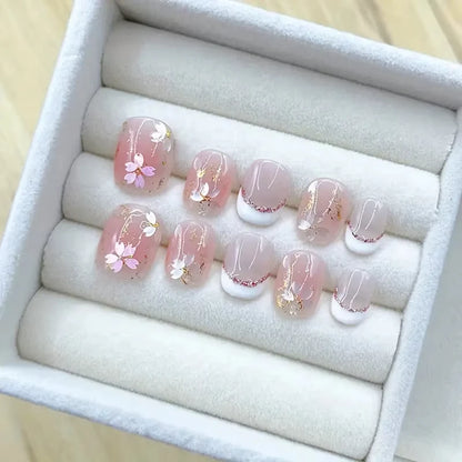 10pcs Pink French Handmade Nails Short French style Handmade Wear Nail for Women&Girl Whitening Nail Stickers False Nail