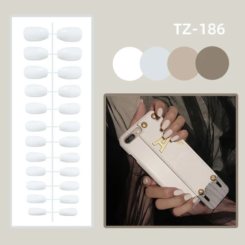 24Pcs Short Almond Fake Nails Butterfly Wings Nail Art with Glue Glitter Flower False Nails Acrylic Autumn Winter Press on Nail