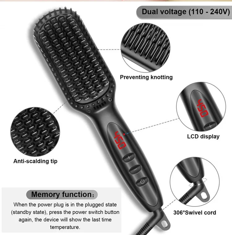 Electric Beard Comb Hair Straightener Brush Hot Hair Brushes Straightener Hair Anti-scalding Ceramic Beard Straightening Brush