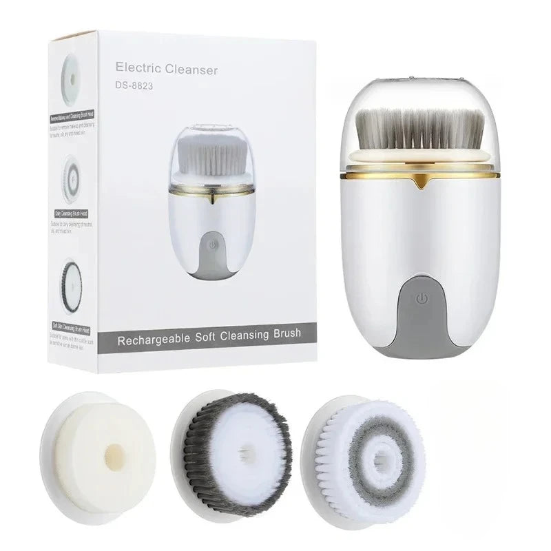 3 in 1 Waterproof Facial Cleansing Brush Device Silicone Deep Cleansing Face Scrubber Exfoliator Cleaner Vibration Massager