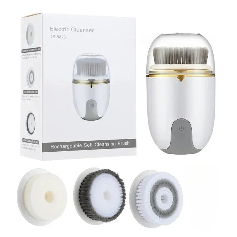 3 in 1 Waterproof Facial Cleansing Brush Device Silicone Deep Cleansing Face Scrubber Exfoliator Cleaner Vibration Massager