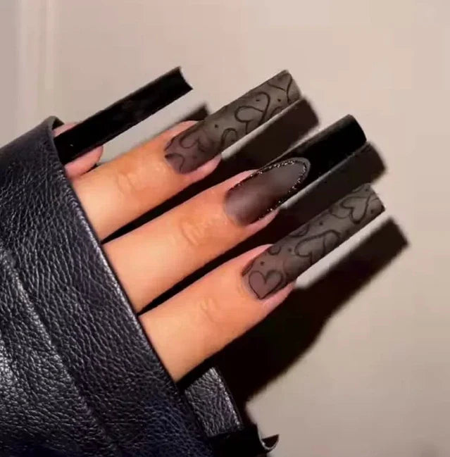 24Pcs Gold French Border False Nails Long Coffin False Nails with Rhinestones Ballerina Full Cover Nail Tips Press on Nails