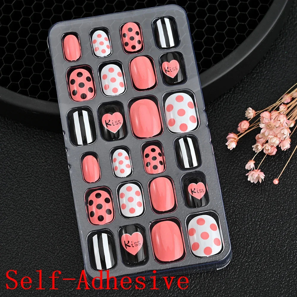 12pcs/Box Children Acrylic Fake Nails Safe Non-Toxic Adhesive Fake Nail DIY Artificial Fingernails for Girls Children's Day Gift