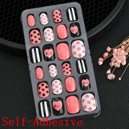 12pcs/Box Children Acrylic Fake Nails Safe Non-Toxic Adhesive Fake Nail DIY Artificial Fingernails for Girls Children's Day Gift