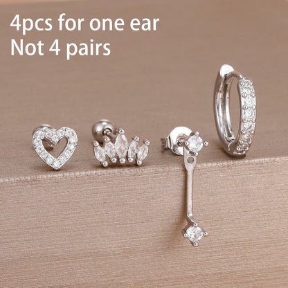 4PCS Stainless Steel Circle Huggie Hoop Earrings Set for Women Gold Color Unique Zircon Flower Stud Earring Piercing Jewelry