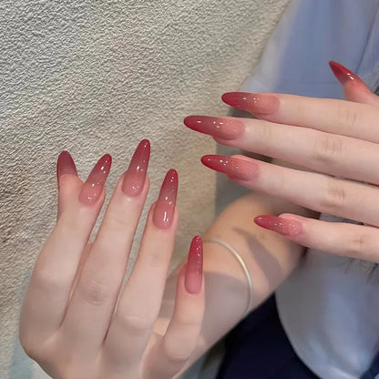 24Pcs White Gradient Press on False Nails Acrylic Stiletto Almond Fake Nail Wearable Solid Color Simple Full Cover Manicure Tips