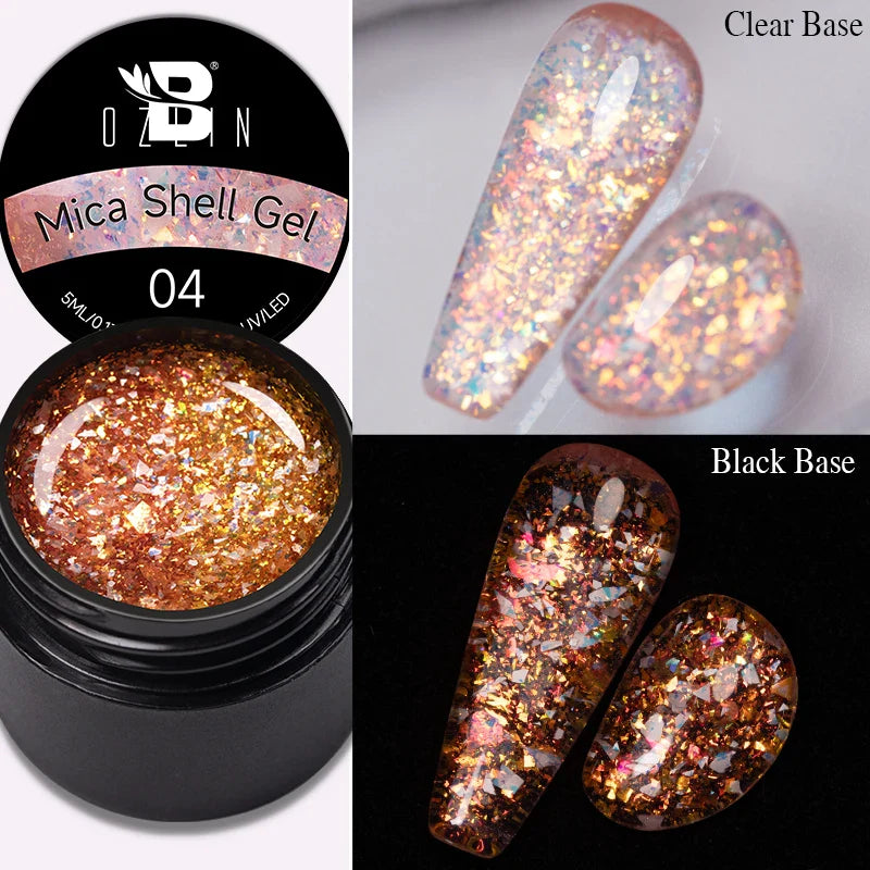 BOZLIN 5ml Sparkling Chameleon Mica Shell Gel Polish Colorful Sequins Manicure Semi Permanent Soak Off Nail Art Gel Varnish