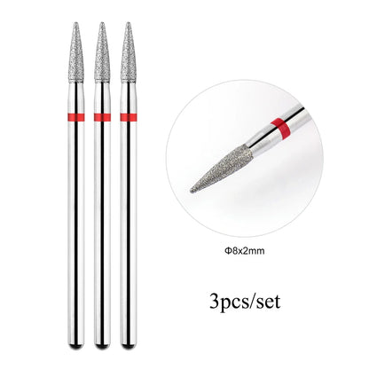 TP 3pcs/set Flame Diamond Nail Drill Bits 3/32'' Russian Electric File Bits Milling Cutter for Manicure Cuticle Remove Nail Tool