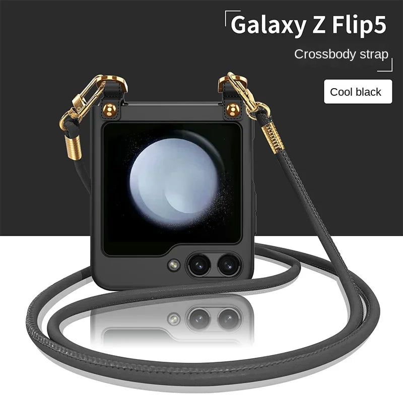 Crossbody Lanyard Phone Case for Samsung Galaxy Z Flip 6 5 Flip5 Flip6 5G Electroplated Hard Shell Shockproof Cover