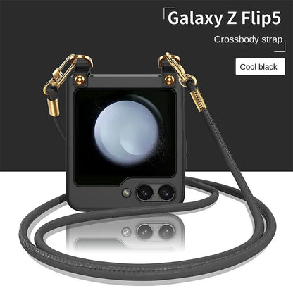 Crossbody Lanyard Phone Case for Samsung Galaxy Z Flip 6 5 Flip5 Flip6 5G Electroplated Hard Shell Shockproof Cover