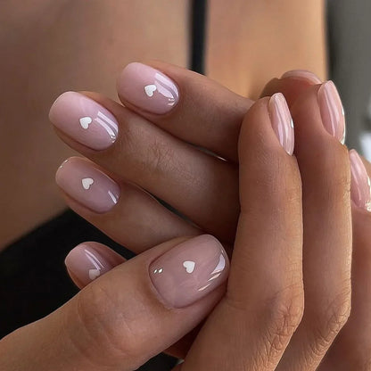 24pcs French Simple Fake Nails Ins White Edge Nude Color False Nail Tips Almond Stick on Nail Patch for Girl Lady Manicure Tools