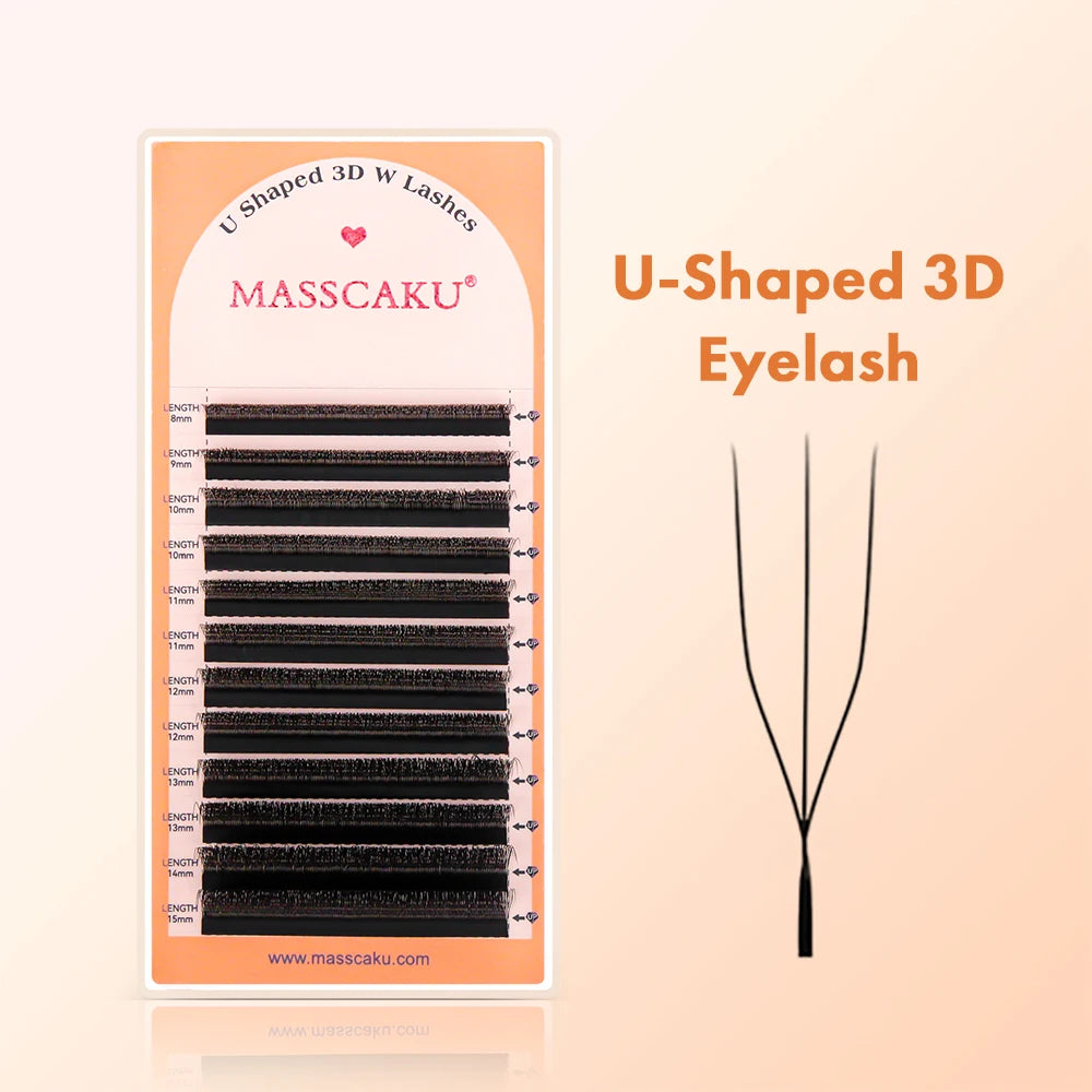 MASSCAKU U Shaped 4D 5D Eyelash Extensions 0.07mm Thickness Rapid Grafting Lightweight Durable Flat Root Lashes Makeup Products