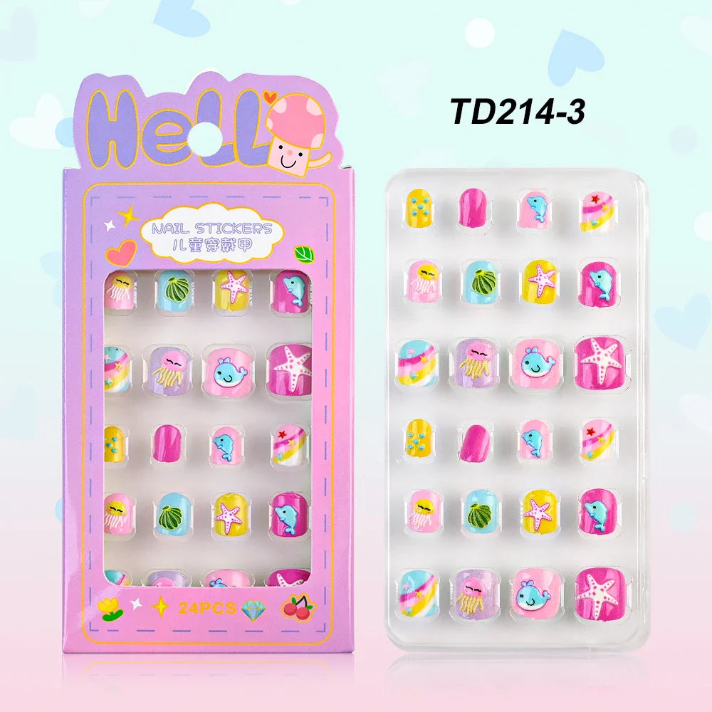 12pcs Kids 3D Stereo Sanrio Fake Nails Patch Sweet Girls Cute Cartoon Hello Kitty press on nails Kuromi Child Wearable FalseNail