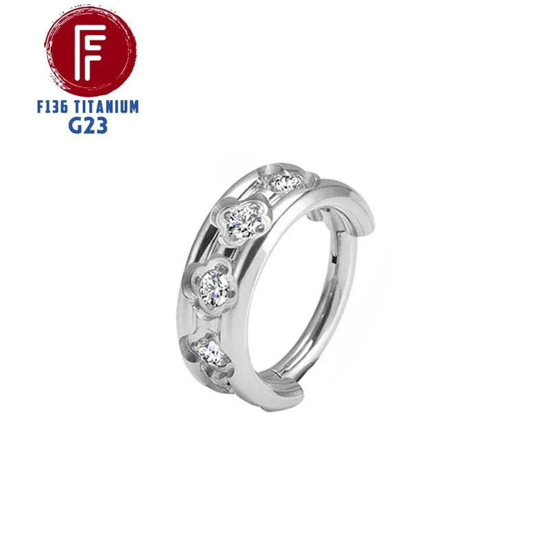G23 Titanium Daith Cartilage Earrings 16G Helix Nose Septum Piercing Conch Hinged Clicker Body Jewelry Ear Ring Zircon Wholesale