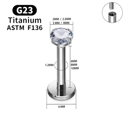 10/50PCS G23 Ttianium Piercing Labret Lip Stud Ring CZ 16G Internal Thread Stud Earring Ear Tragus Cartilage Helix Daith Jewelry