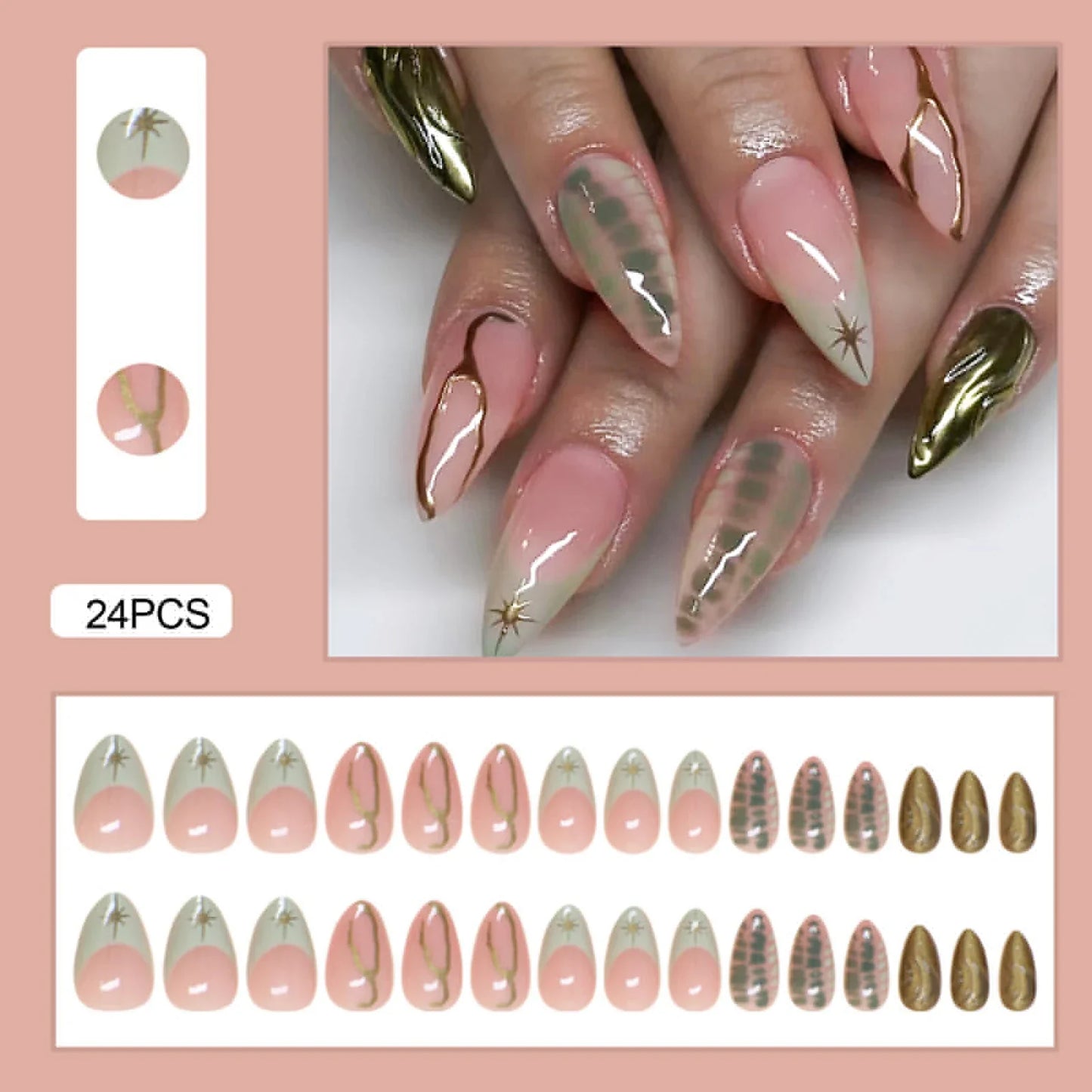 24pcs White Flower Fake Nail Tips Ins Yellow Pink Blush False Nails Wearable Full Cover European Almond Shaped Press on Nails