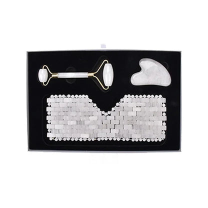 3Pcs Natural Jade Eye Mask Rose Quartz Jade Roller And Guasha Board Massager Set Cold therapy Scraper Skin Care With Box