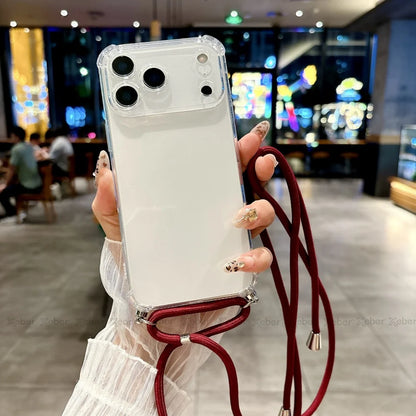 Shockproof Clear Soft Bumper Case For iPhone 17 16 15 14 Pro Max Plus Crossbody Lanyard Necklace Strap Cord Nylon Rope Cover