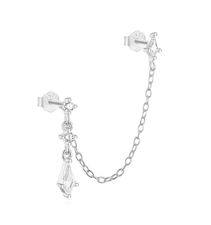 CANNER 1PC 925 Sterling Silver Horse Eye Chain Tassel Zircon Drop Earrings For Women Ins Minimalism Geometric Earrings Gift