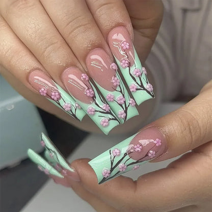 24Pcs Long Square False Nails Simple White French Fake Nails Wearable Ballet Coffin Full Cover Nail Tips Acrylic Press on Nails