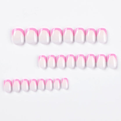 Simple Pink French Wearable Fashion Short Square Fake Nails Detachable Full Cover Finished False Nails Press on Nails with Glue