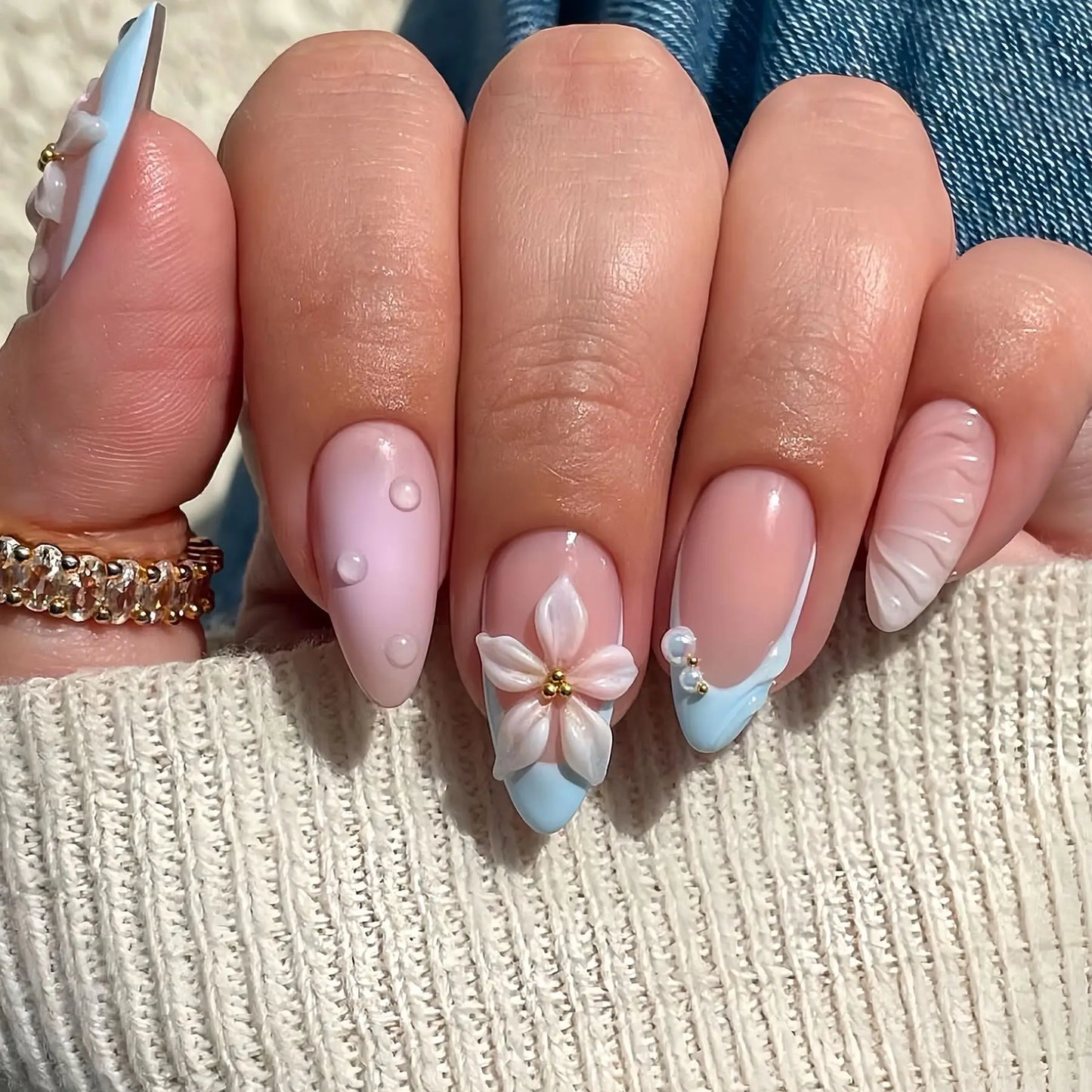 24pcs Pink Flower Almond Press on Nails Simple Fake Nails False Nails Artificial Tip Накладные Ногти Uñas Postizas Mujer 네일팁