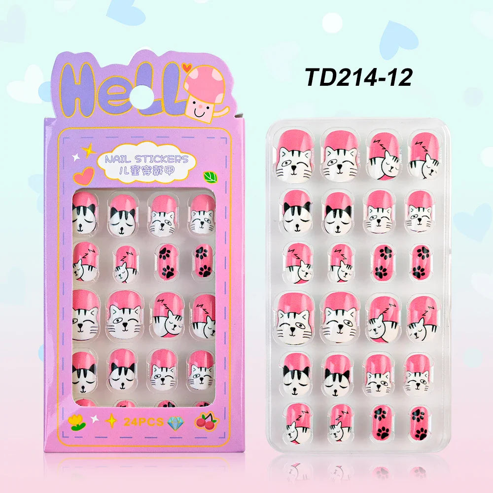 12pcs Kids 3D Stereo Sanrio Fake Nails Patch Sweet Girls Cute Cartoon Hello Kitty press on nails Kuromi Child Wearable FalseNail