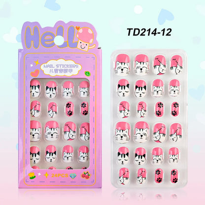 12pcs Kids 3D Stereo Sanrio Fake Nails Patch Sweet Girls Cute Cartoon Hello Kitty press on nails Kuromi Child Wearable FalseNail