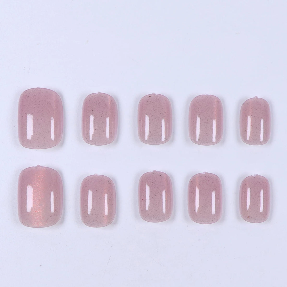 10PCS S/M/L pink cat eye short square fake nailsart set with removable fake nails for festivals