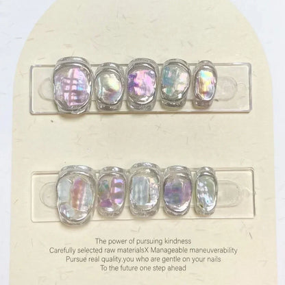 10Pcs Handmade Gothic Short Press on Nails Rhinestone Round Manicure Decoration Wearable Full Cover with Design Acrylic Nail Tip