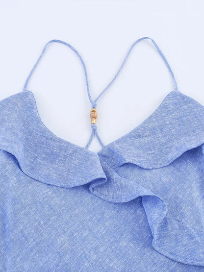 TRAF European and American style summer new fashion trend women's wear design sense linen blended layered suspender dress