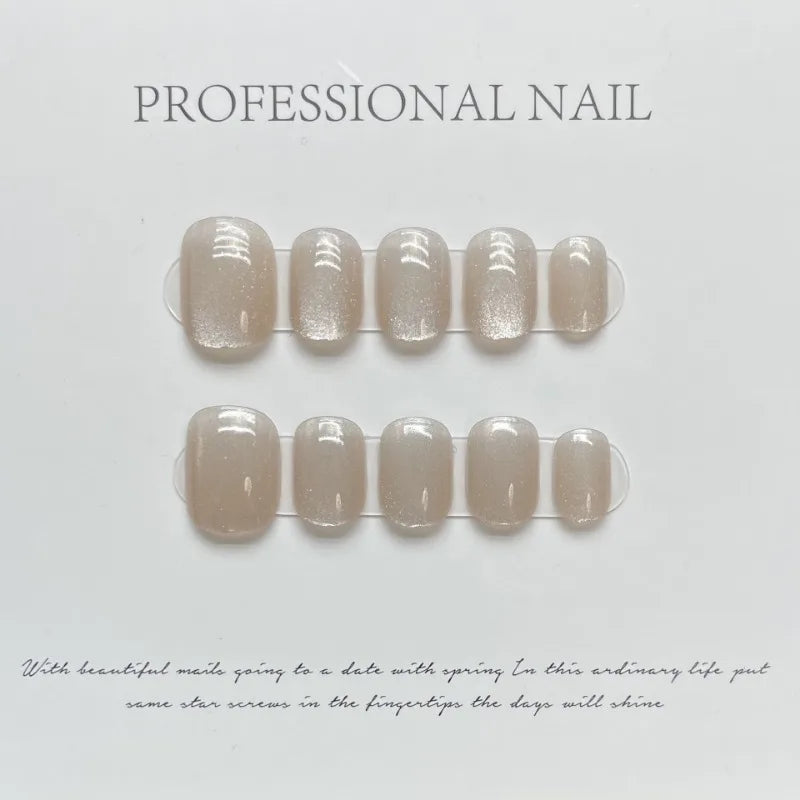 10Pcs Cat Eye Handmade Press on Nails Pink Fake Nails Wearable Stick-on Nails False Nail 네일팁 Uñas Postizas Накладные Ногти