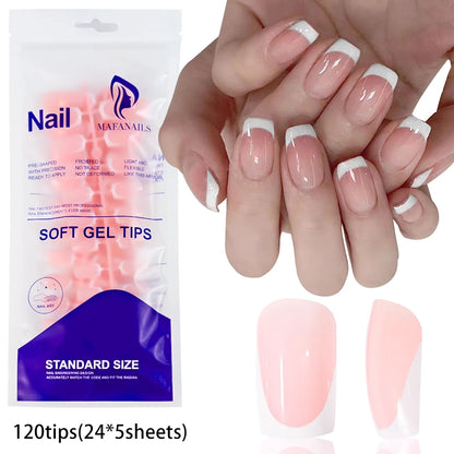 120Pcs Medium Long Square Acrylic French Fake Nails Full Cover Wearable French Press on Nails for Women Mixed Size False Nails