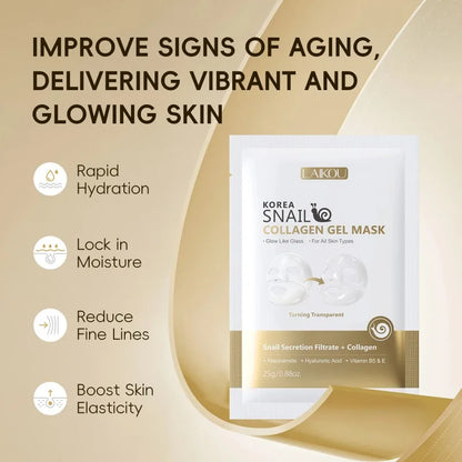 LAIKOU Korea Snail Collagen Essence Mask Hydrating Sheet Mask Anti-Wrinkle Face Mask Firming Skin Care 25g*20pcs