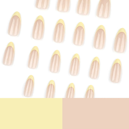 Yellow French Fashion Wearable Nail Art Summer Simple Short Almond Fake Nails Detachable Finished False Nails Press on Nails