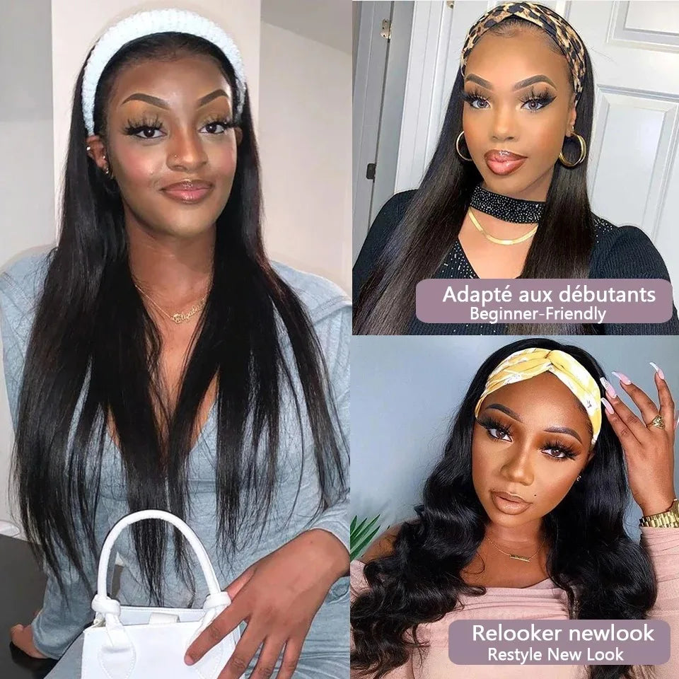 Bling Hair Headband Bone Straight Wig 180% Density Brazilian Human Hair Bone Straight Wigs For Women Glueless Wig