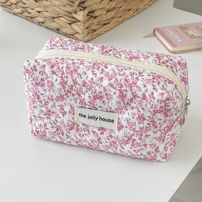 Fashion Flower Quilted Makeup Storage Bag Portable Travel Organizer Cosmetic Toiletry Pouch Cute Make Up Handbag Floral Bags